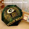 Green Bay Packers Automatic 8‑ribs Umbrella, Custom Name Text Personalized Folding Umbrella Rain Sun Gift