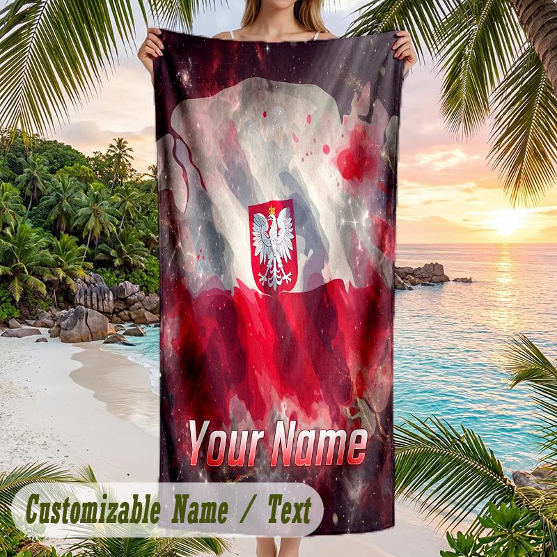 Beach Towel Poland Football Print Custom Name Text Soft Towel for Swimming Pool