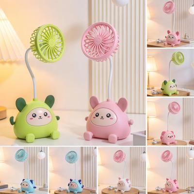 Cartoon Animals Desk Fan Fast Charging Flexible Hose Fan Multi-Purpose Phone Holder Pen Holder Portable Summer Cooling Fan