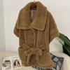 OFTBUY Winter Women Vest Jacket Real Lamb Cashmere Wool Fur with Belt Coat Turn-down Jacket Warm Plush Thick Pocket Elegant Casual
