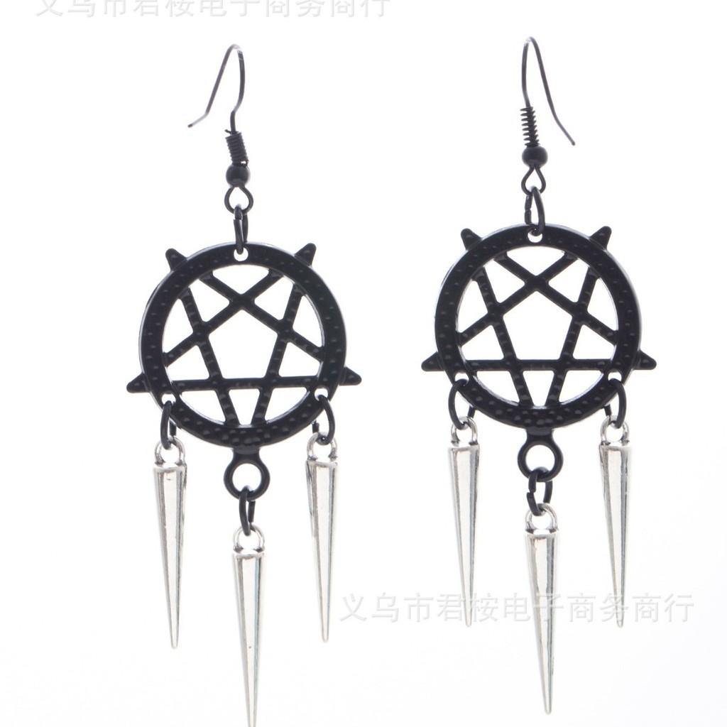 Black Five Pointed Star Drop Earrings With Electroplated Finish For Unisex Daily Wear
