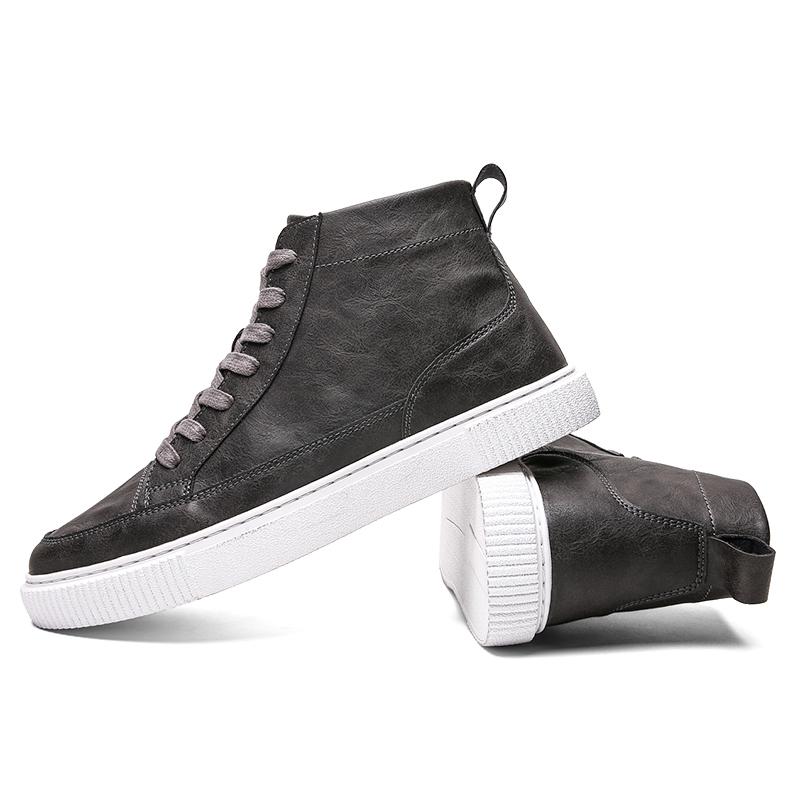 

High Quality 2024 Autumn New Mens Casual Shoes Comfortable Retro Leather Man Sneaker Solid Color High-top Outdoor Wear-resistant 39 сірий колір