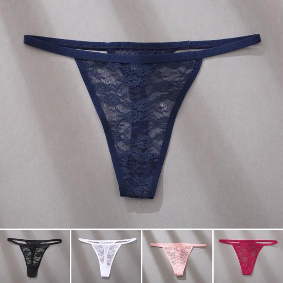 Women Panties Lace Butt-uncovered Perspective Flower Embroidery Underwear Spaghetti Strap Hollow Out Low Waist Triangle Shape