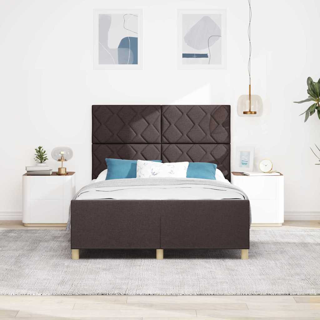 Bed Frame with Headboard Dark Brown 140 X 190 Cm Fabric