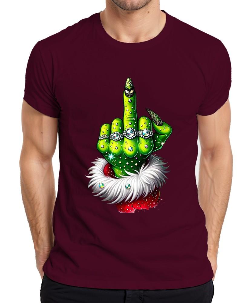 Grinch Middle Finger Christmas Cheeky Gift Glitter Unisexs Tshirt