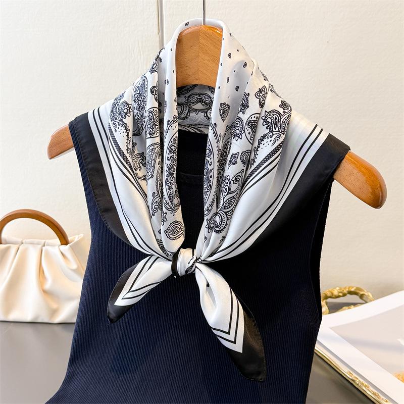 New Paisley Print Square Scarf For Women Soft Satin Wraps Neckerchief Female Hair Bands Ribbon Headband Bandana
