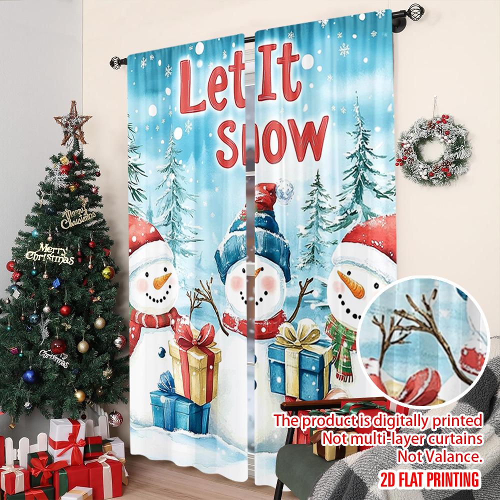 2 Stück 2D Flachdruck Weihnachtsfenstervorhänge Winter Schneemann 00 Strapazierfähiges Polyester Ohne Strom Frühlingsparty & Feiertag
