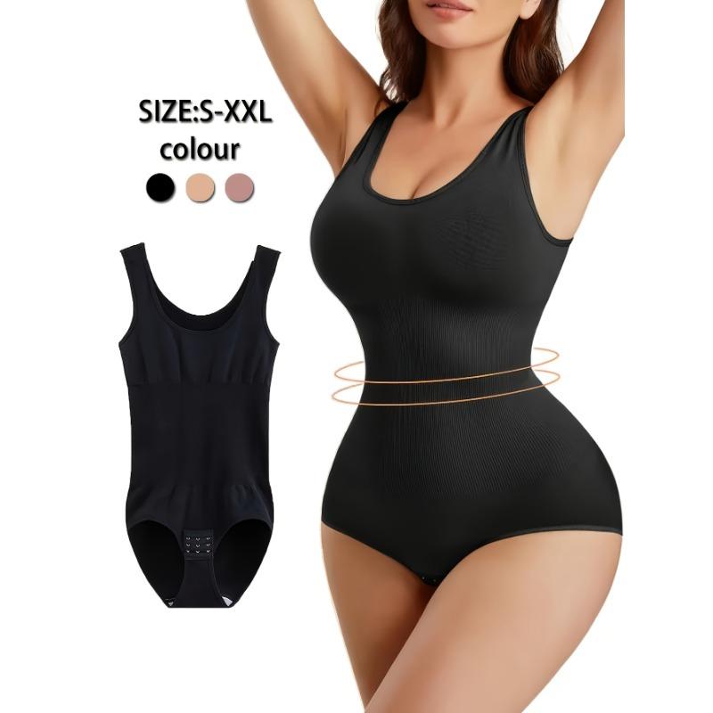 Женский бесшовный боди с коррекцией живота - Высокопосадочный комбинезон-боди для подтяжки живота Бежевый S чёрный