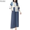 ZANZEA Women 3/4 Sleeve Print Blouse and Pants Casual Two Piece Suit Sets