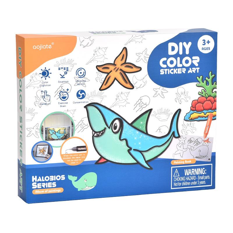 Children's Free Baking Glue Painting Pigment Atlas/DIY Album Marine Astronaut Engineering Vehicle Unicorn Template Suit