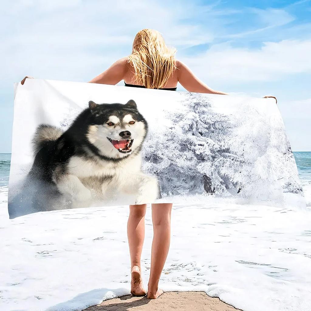 Lightweight Beach Towels Quick Dry, Husky Dog Soft Microfiber Sand Free Pool Bath Outdoor Travel Towel for Camping Swimming Yoga