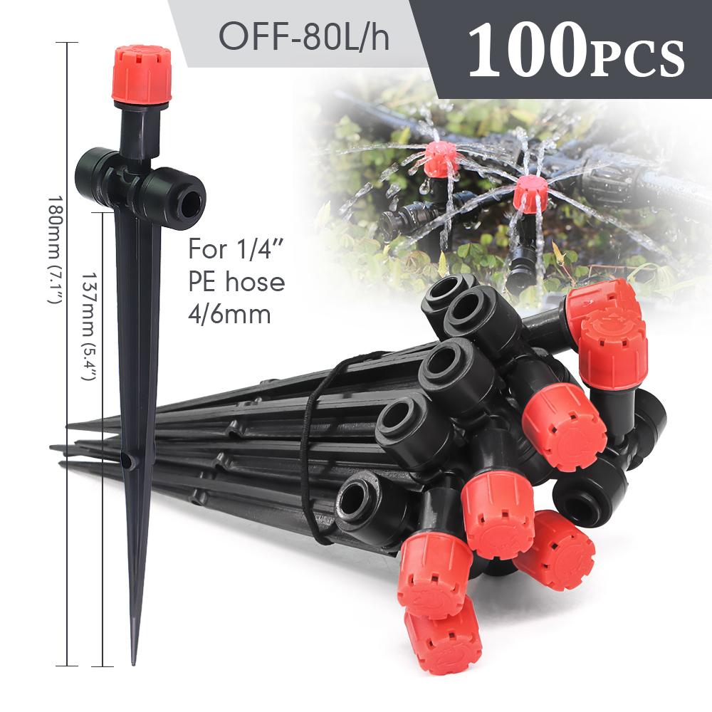 1/4″ 8-hole Sprinkler with Stake 360° Adjustable Dripper Quick Connect Garden Irrigation Pot Plants Agriculture Watering Fitting