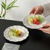 French Dot Relief Plates Household 8 Inch Ceramic Aesthetic Exquisite Kitchen Tableware Flower Shape Afternoon Tea Dessert Dish