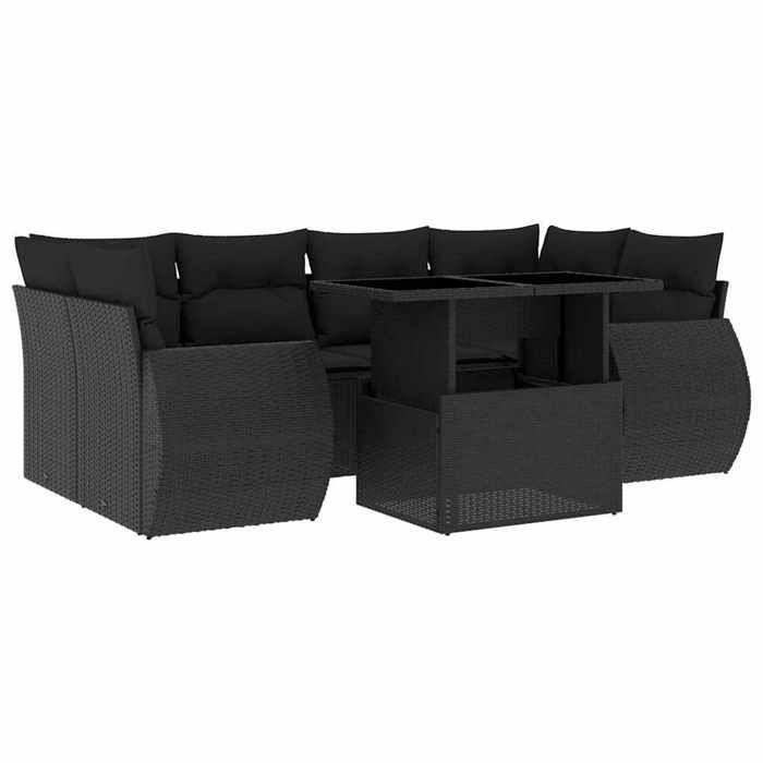 VidaXL Salon de jardin 7 pcs avec coussins noir résine tressée 3268385