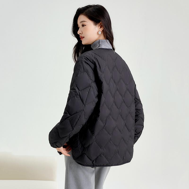 V-neck light down jacket women's liner winter new short style foreign style base warm rhombus white thin coat