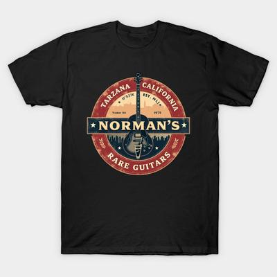 Asiatische Größe Herren Schwarzes T-Shirt mit Aufdruck Norman'S-Rare-Guitars Kein Schnitt Wärmeübertragungsdruck Baumwoll-T-Shirt