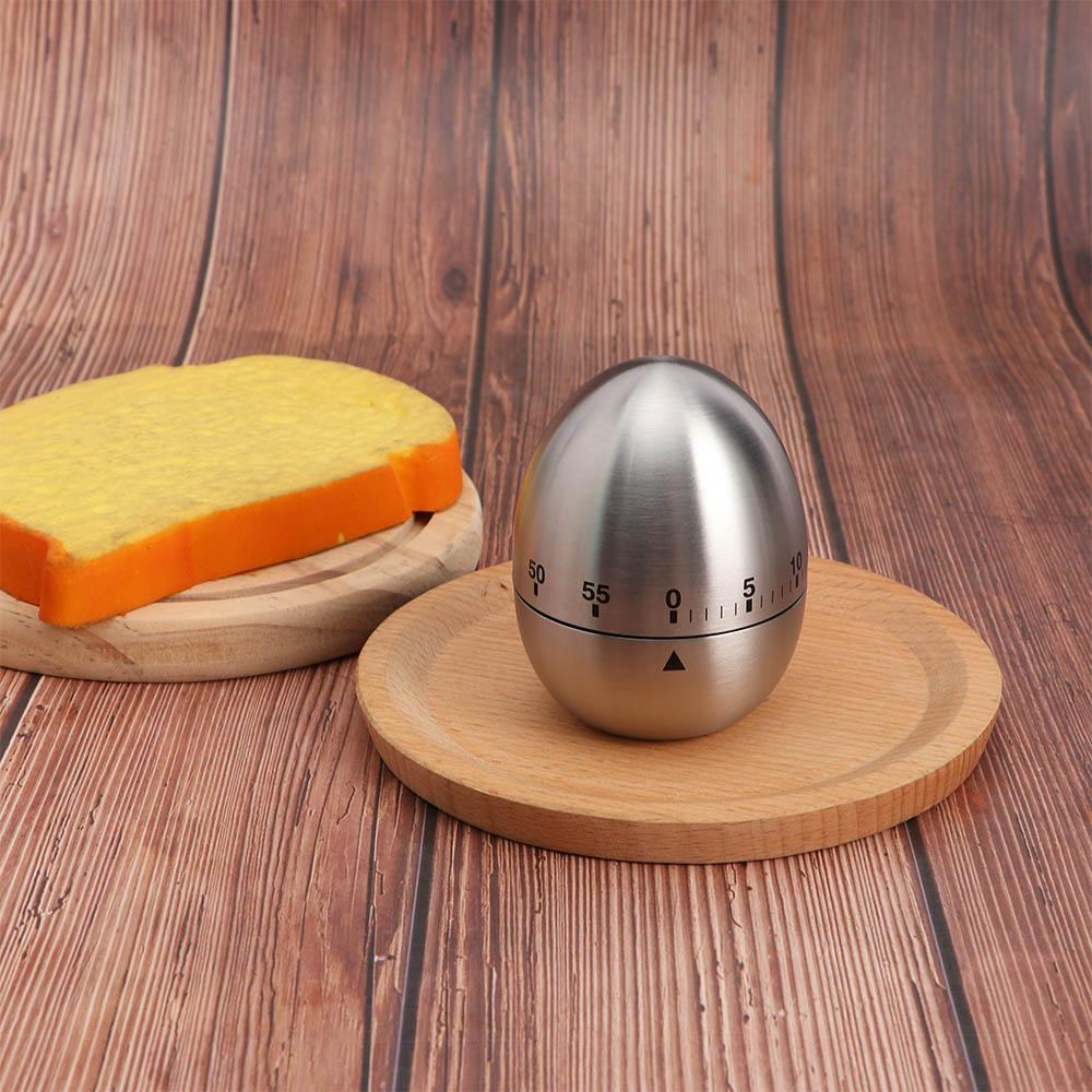 Cute Mechanical Visual Stainless Steel Egg Shaped Kitchen Timer Countdown Reminder Alarm Clock