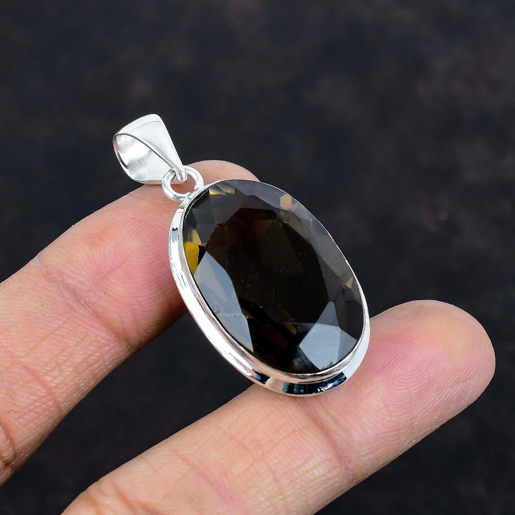 Faceted smoky quartz pendant natural gemstone pendant handmade jewelry 925 sterling silver pendant unique pendant decent jewelry for gifts