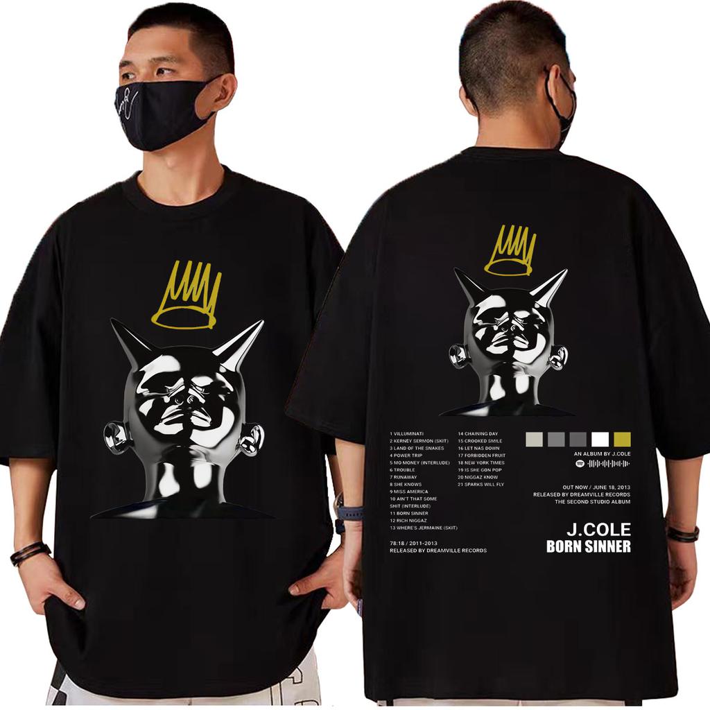Rapper J Cole Born Sinner Album Grafická Trička Pánská Hip Hop Vintage Krátký Rukáv Tričko Unisex Ležérní Volná Bavlněná Trička