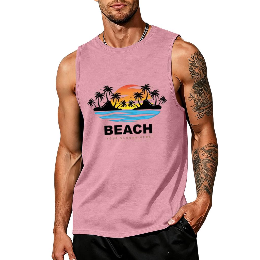 Men's loose and casual Hawaiian print sleeveless shirt
