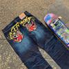 Potlačené Street Jeans pánske Y2K hip-hopové nohavice s vysokým pásom rovné retro voľné široké nohavice džínsové nohavice Európske a americké
