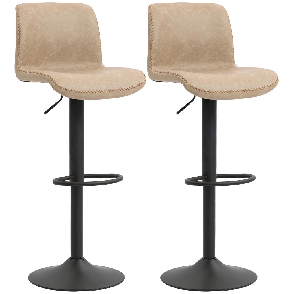 Bar Stools Set of 2, PU Leather Barstools with Backrest and Footrest for Kitchen, Counter, Breakfast Bar, Light Brown