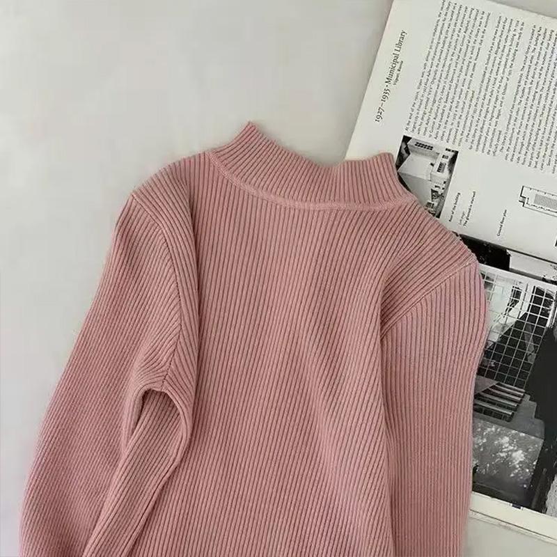 Autumn and Winter Sweater Women's Half Turtleneck All-match Pullover Slim Fit and Thin Inner Layer Bottoming Knitted Sweater Top