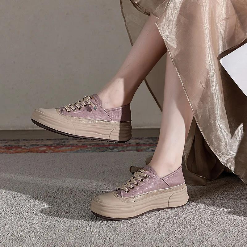 Fujin 3.5cm Cow Genuine Leather Comfy Luxury Shallow Flats Spring Ladies Soft Soled Moccasin Ethnic Woman Elegance Rubber Shoes
