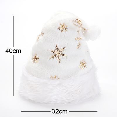 2025 NEW 32*40cm White Plush Christmas Hat Gold Silver Beads Embroidered Adult Christmas Hat Holiday Home Decorations