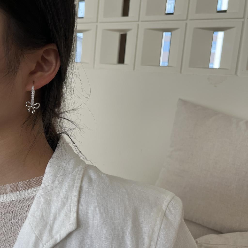 Francuskie Retro Kolczyki z Perłami, Ekskluzywne Kolczyki z Kokardą, Kolczyki, Delikatny i Przesadny Temperament, Kolczyki.