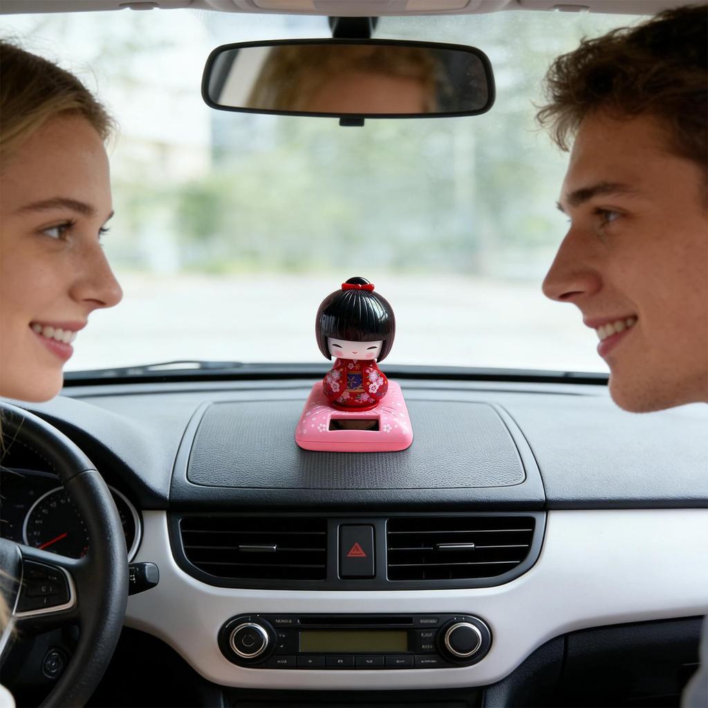 Solar Dashboard Figures Kimono Doll Vehicle Decoration Shaking Head Dashboard Doll for Drivers Collectors Daily Commuting Road