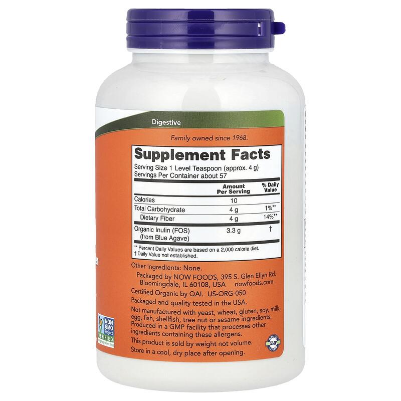 Certified Organic Inulin, Prebiotic Pure Powder, 8 oz (227 g)