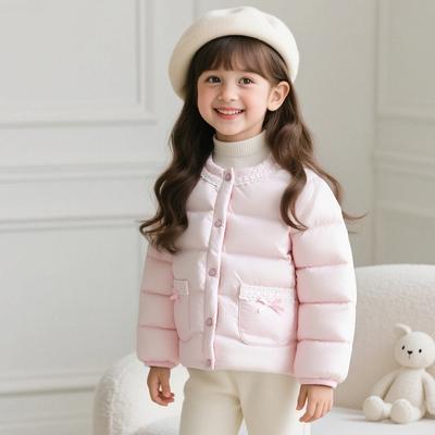 Ballet Style Bow: Infant and Young Girls' Pork Rib Down Jacket, Spring and Autumn Children's Warm Short Jacket, Top