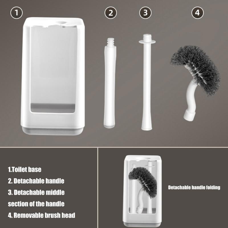 360 Degree Toilet Cleaning Brush Set with Antimildew Storage Stand Curved Design Detachable Handle Bathroom Scrubber