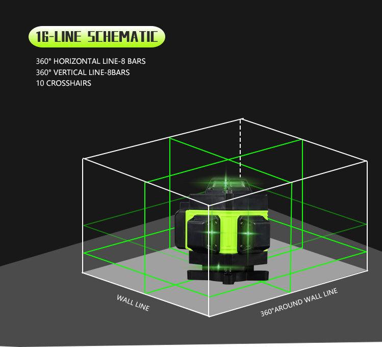 Zelené světlo Vysoká přesnost 8/12/16 liniový laserový vodováha pro vnitřní/venkovní automatické vyrovnávání