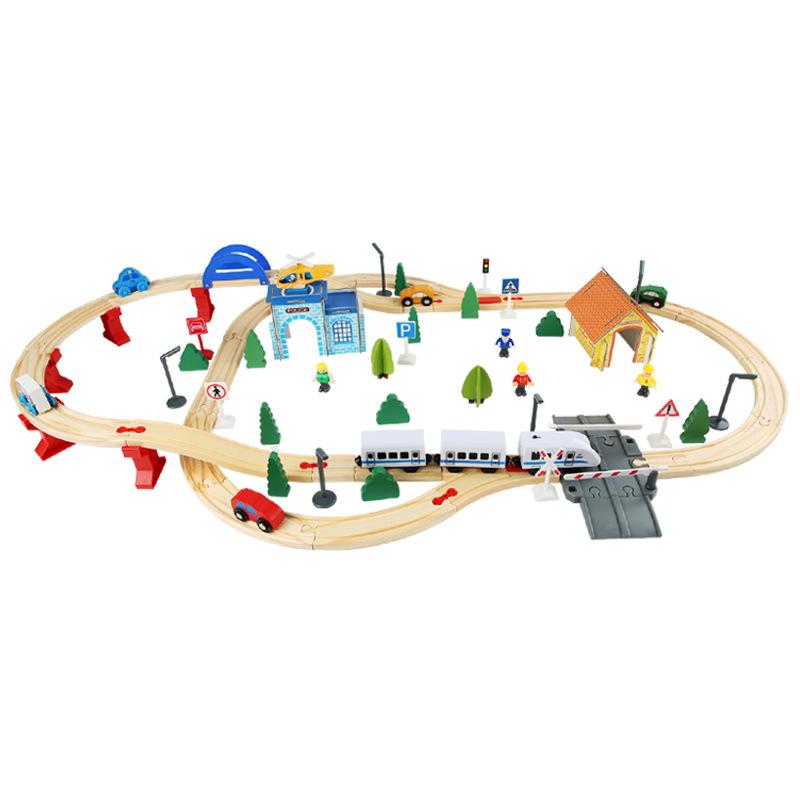 Wooden Children'S Early Education Urban Transportation 96 Pieces Power Train Track Combination Exercise Hand-Eye Coordination Educational Toys