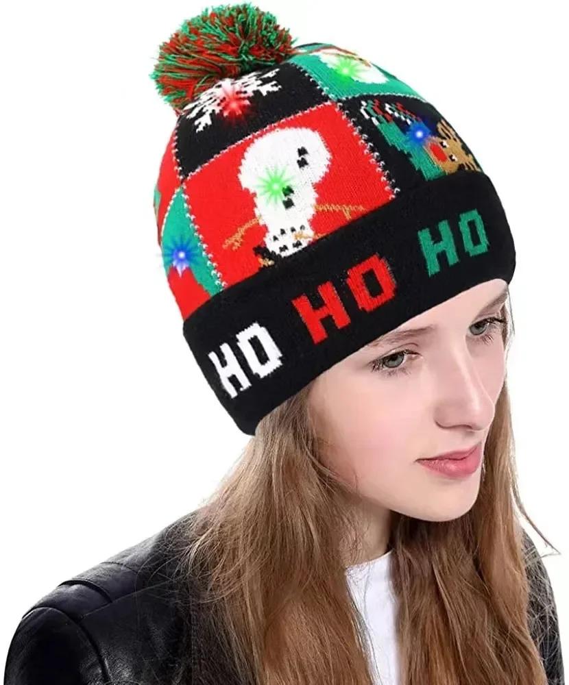 Creative Flashing Led Light Christmas Hat Snowman Winter Warm Color Knitted Cap Christmas Gift For New Year Xmas Party Decor