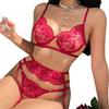 Sexy erotic underwear French ultra-thin embroidered lace underwear big chest small bra garter belt three pieces