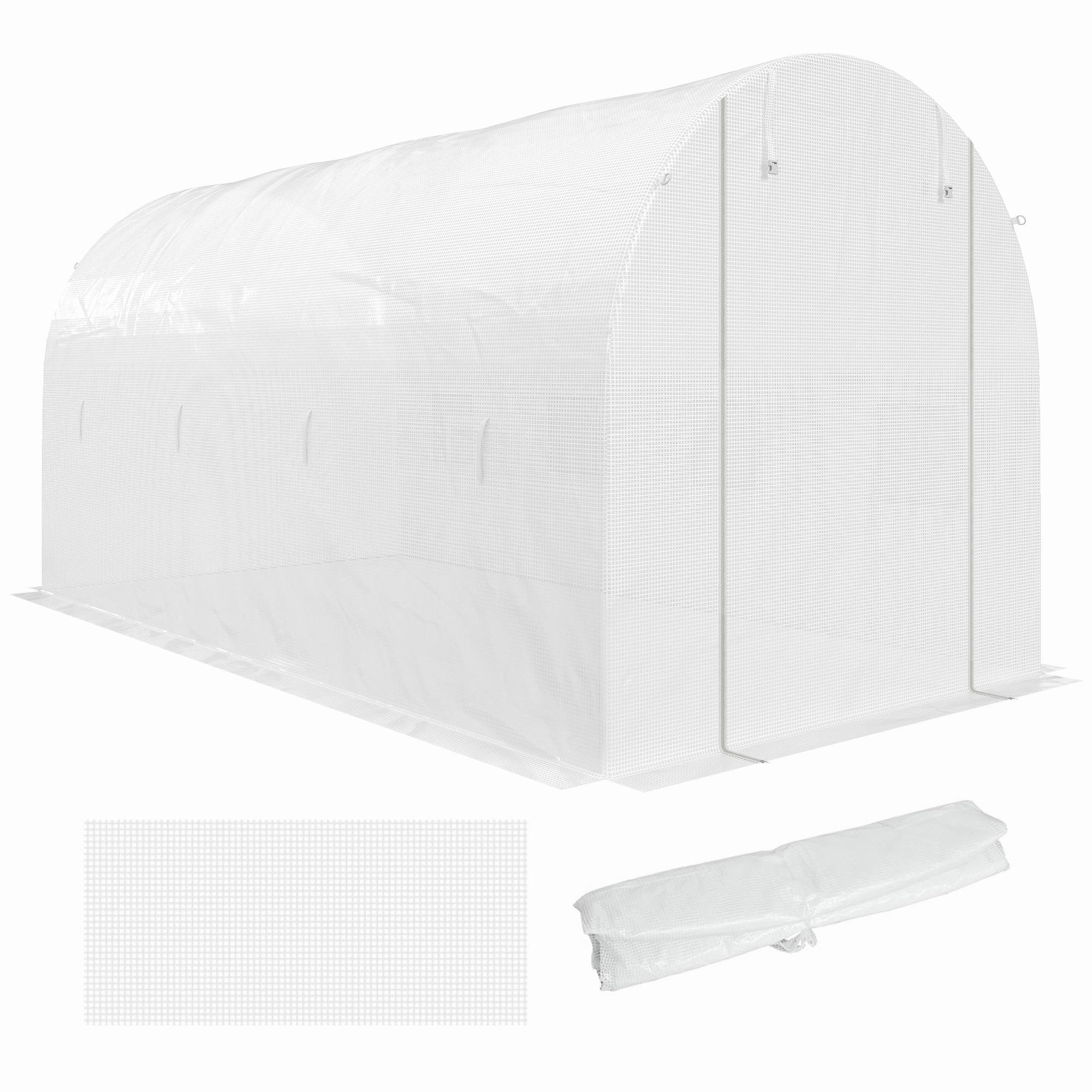Bâche de Serre 4 x 2 m Imperméable Bâche de Jardin avec Porte 8 Fenêtres Protection UV Résistante à la Déchirure Polyéthylène Uniquement Bâche Blanche