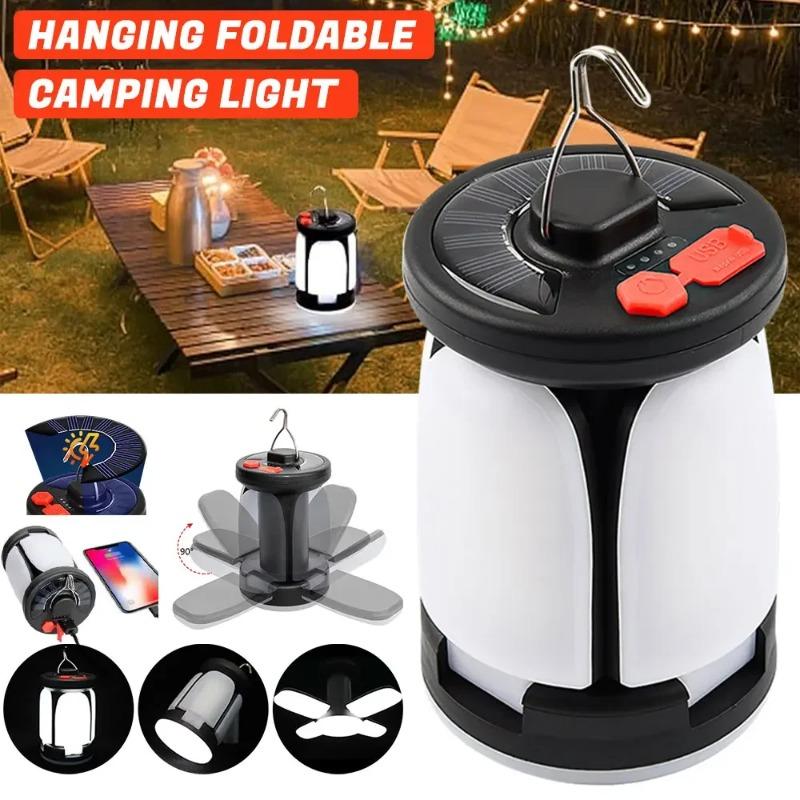 4500mAh  High Power Solar LED Camping Lantern Rechargeable Emergency Power Bank Foldable 6 Light Modes for Camping Fishing