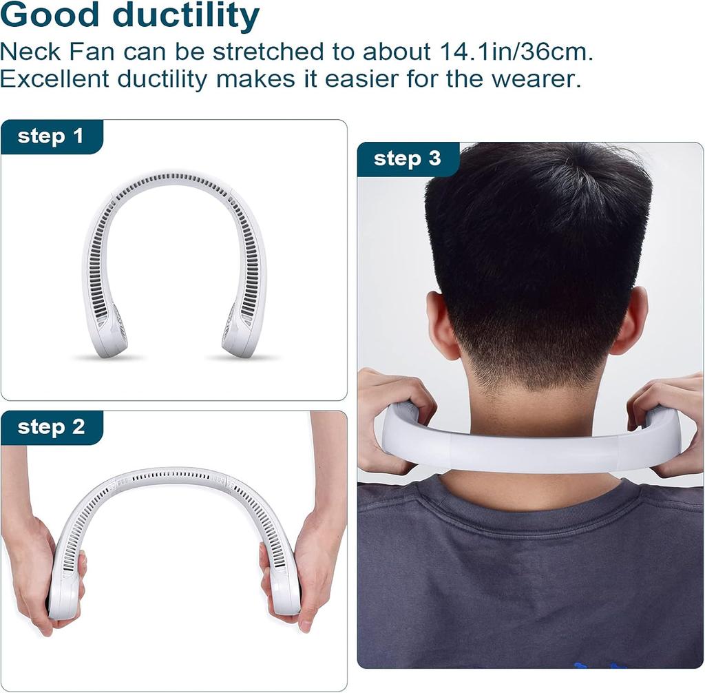 Portable Personal Neck Cooling Rechargeable Bladeless Fan - Hands Free 3 Speed 4000 mAh Battery USB Operated Wearable Headphone Design