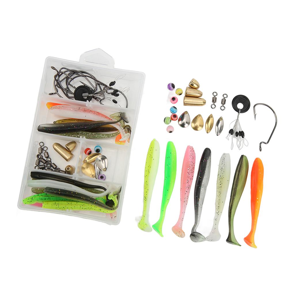 66 Stück Angelzubehör-Set Angelzubehör-Set mit Tacklebox inklusive T-Tail Weichköder Offset