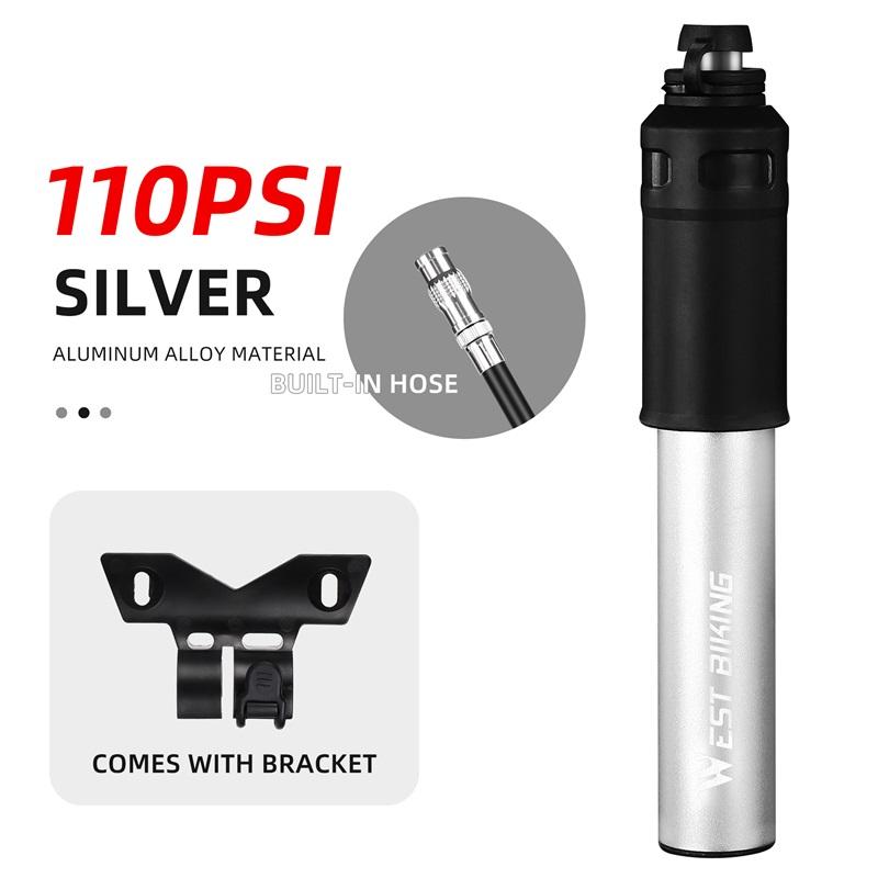 WEST BIKING Mini Portable Bicycle Pump 110PSI Hand Air Pump MTB Road Bike Tire Inflator With Extension Hose Cycling Accesories