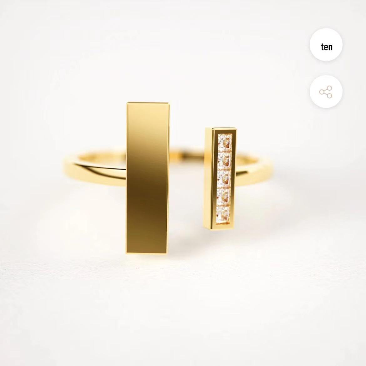 

Double T Diamond-Set Women s Ring - Korean Fashion, Niche Ins Style, Couple s Trendy Hand Jewelry. Adjustable