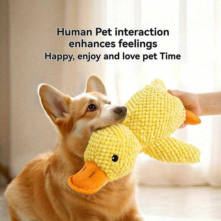 [Chew-Resistant Duck Toy] Chew-Resistant Interactive Yellow Duck Doll with Squeaking Sound | 3 Colors, Bite-Type Plush Toy for Cats&Dogs-Pet Supplies