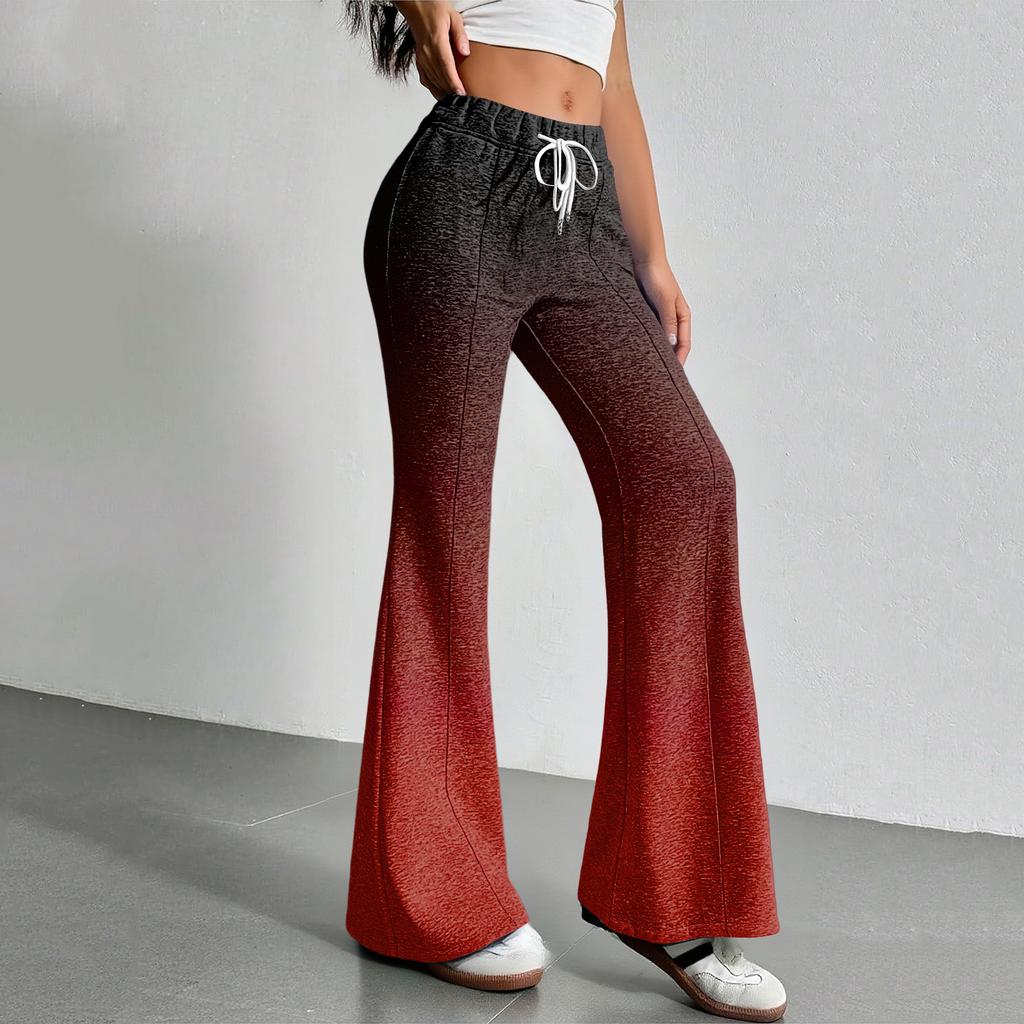 Damenmode Lockerer Kordelzugbund Farbverlauf Bedruckte Lässige Sporthose Lässige Schlaghose