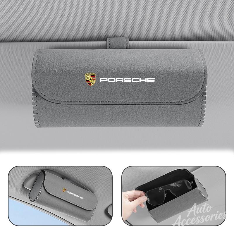 Auto Sonnenblende Brillenetui Organizer Brillen Aufbewahrungsbox Halter Für Porsche Cayenne Panamera Macan 911 718 Cayman Taycan Boxster