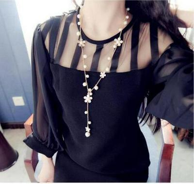 Chic Summer Dress with Floral Pearl Long Necklace