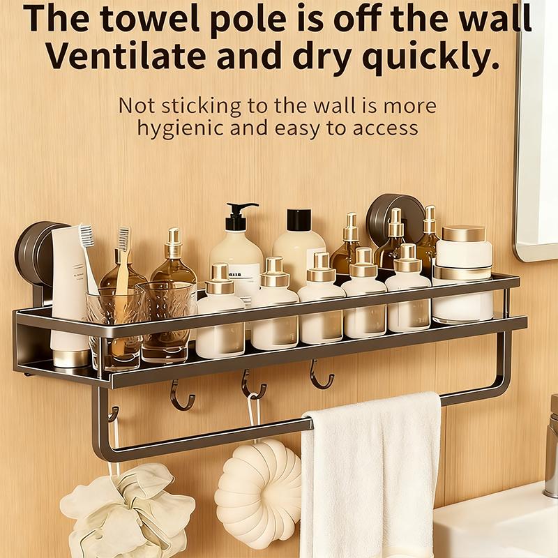 No-Drilling Suction cup Multifunctional Aluminum Bathroom Shelf Suction Cup Wall Mounted Rack for Toilet Storage Shampoo Holding