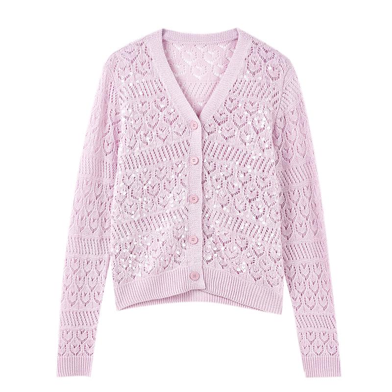 Women s Sequin Hollow V-Neck Knit Cardigan S